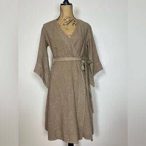 Elegant Tan Wrap Midi Dress